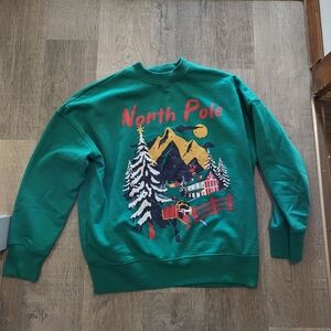 Green 'North Pole' Graphic Crewneck Sweatshirt